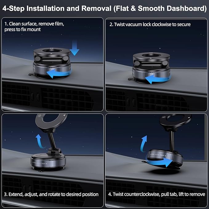 Strong Magnetic Car Phone Holder for MagSafe Ultra Vacuum Suction Cup Phone Mount 360°