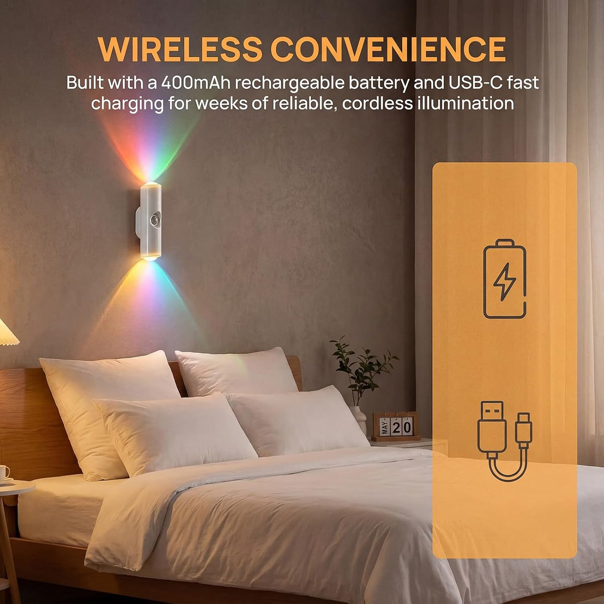 2 Pcs Smart LED Motion Sensor Night Light, Dimmable RGB Color