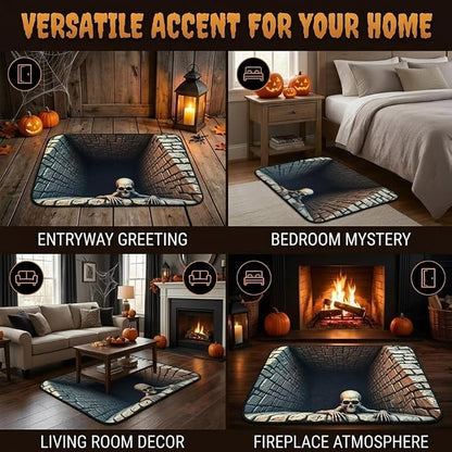 3D Halloween Rug Ghost Skeleton Optical Illusion Mat