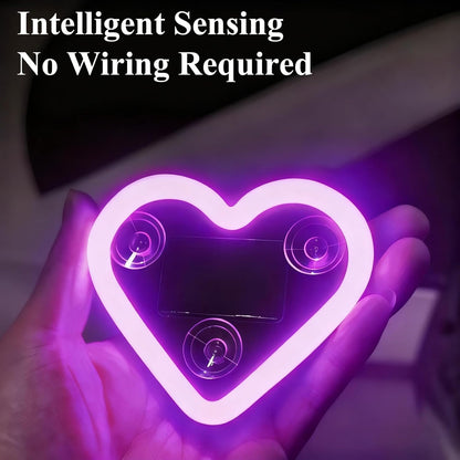 2PCS Solar Powered LED Heart Shape C-Pillar Neon Light Wireless