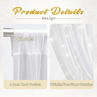 White Tulle Curtain with Lights String Backdrop for Wedding 63x118inch