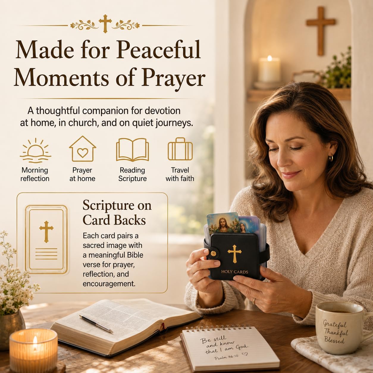 Genuine Leather Holy Card Holder Book with 54 Assorted Catholic Prayer Cards