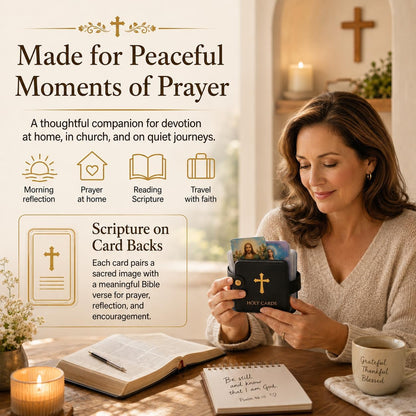 Genuine Leather Holy Card Holder Book with 54 Assorted Catholic Prayer Cards