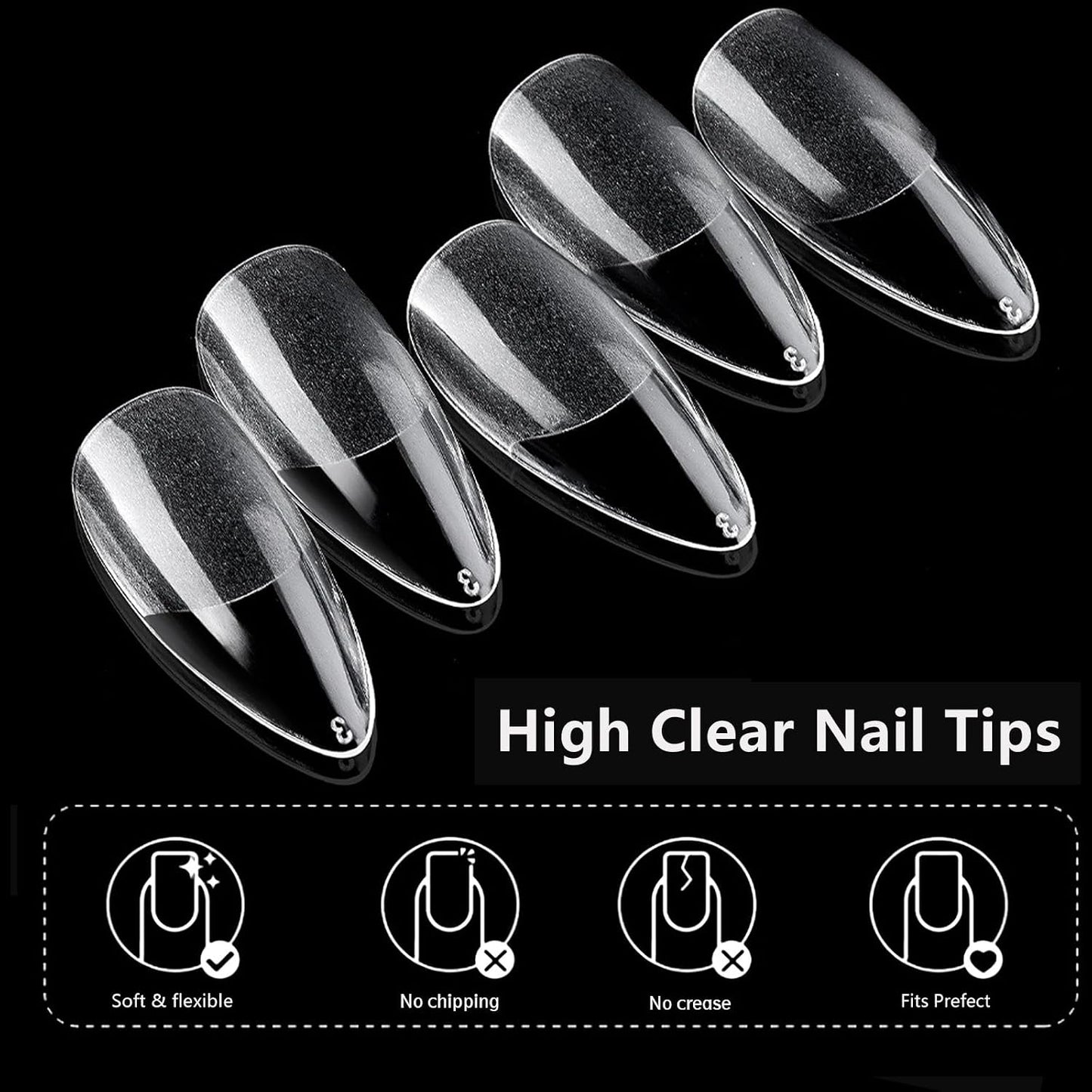 600pcs Almond Nail Tips Medium Fake Nails - Soft Gel Nail Tips Almond Shape