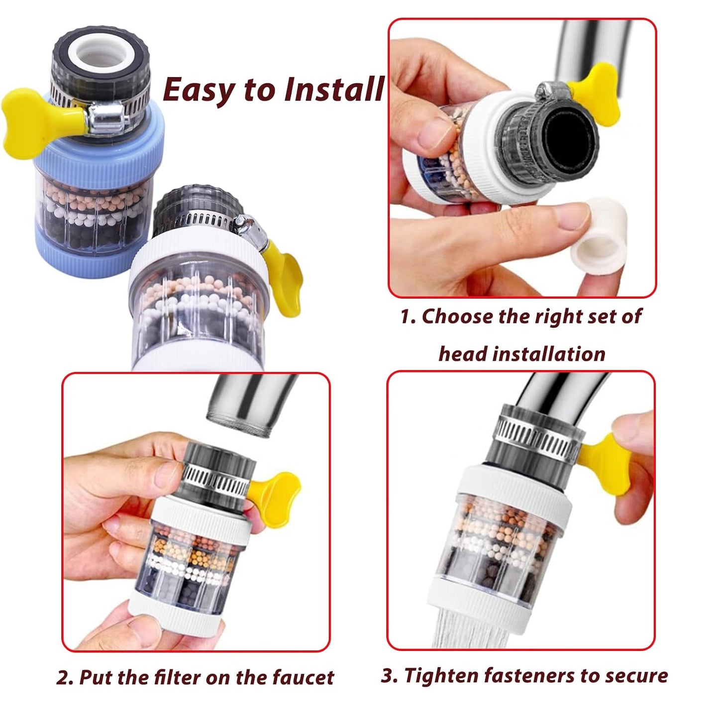 Activated Carbon Faucet Water Purifier Tap Filtration for Kitchen Bathroom Removes Chlorine Fluorider