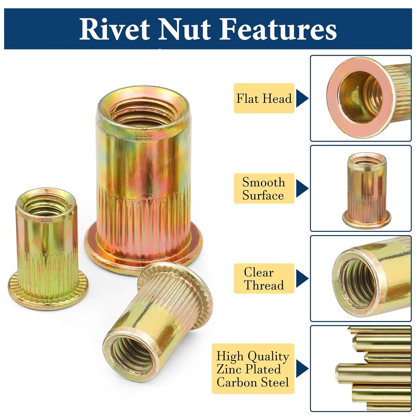 Rivet Nut Assortment Kit(240Pcs), Rivnut Threaded Insert Nut Set
