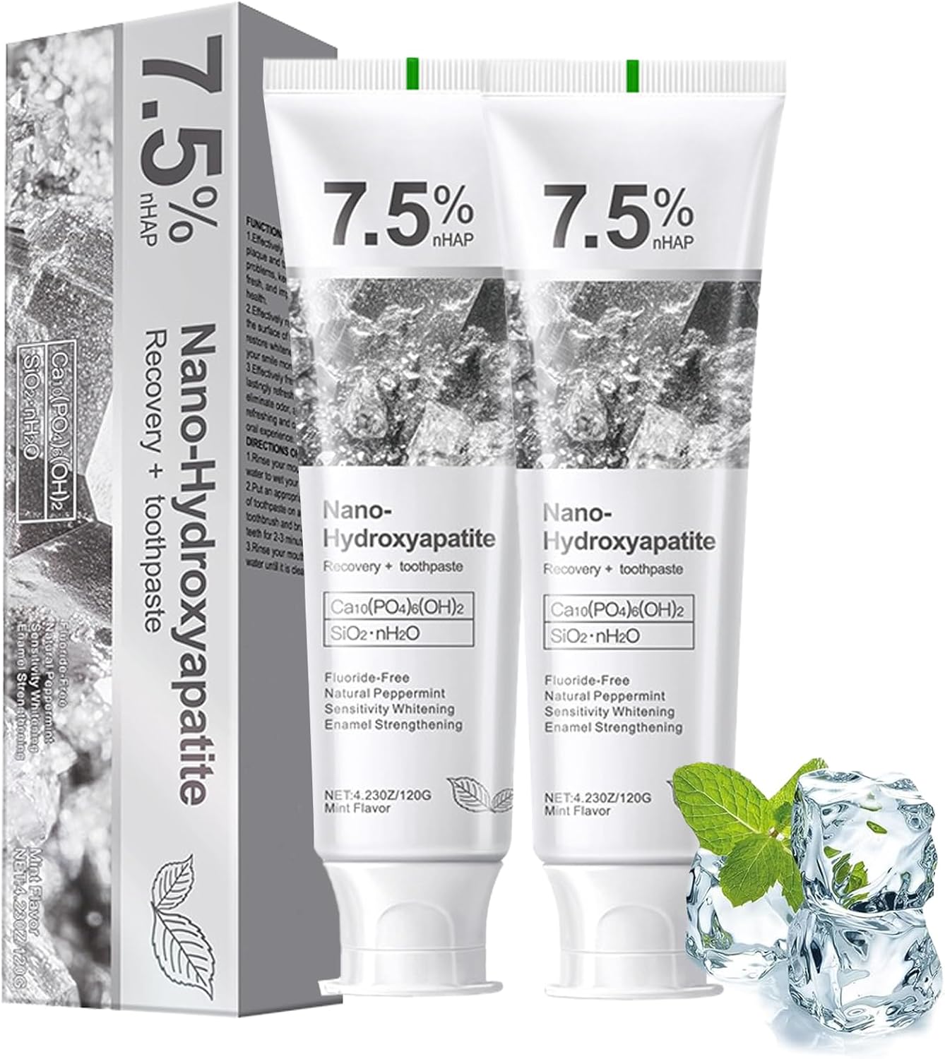 7.5% Nano Hydroxyapatite Toothpaste, Advanced Enamel Protection, Deep Cleaning Fluoride-Free Formula