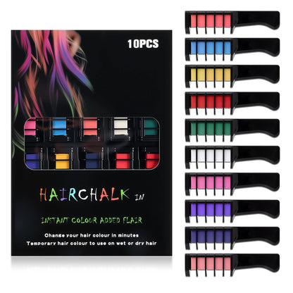 10 Colors Festive Fun Hair Chalk Combs, New Hair Chalk Comb Temporary Hair Color Dye for All Ages