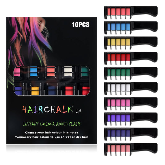 10 Colors Festive Fun Hair Chalk Combs, New Hair Chalk Comb Temporary Hair Color Dye for All Ages