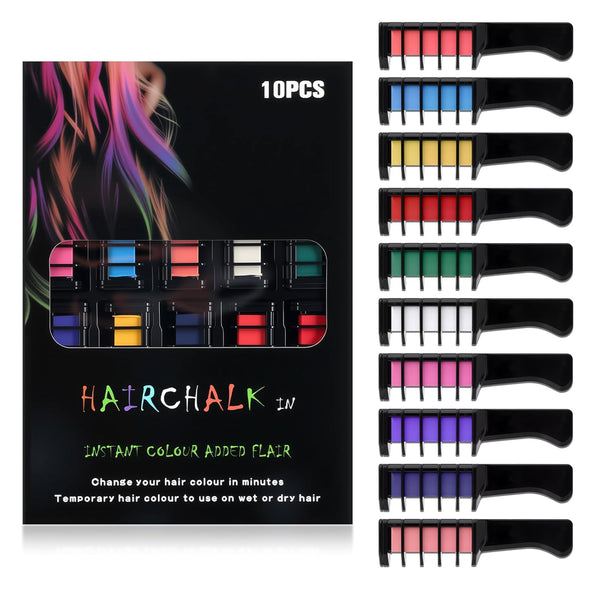10 Colors Festive Fun Hair Chalk Combs, New Hair Chalk Comb Temporary Hair Color Dye for All Ages