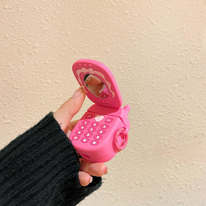 3D Kawaii Soft Silicone Makeup Mirror Puppy Retro Pink Cover For Airpods
