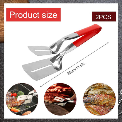 2pcs Anti-Scald Extended Handle Spatula Tongs Multifunctional Stainless Steel