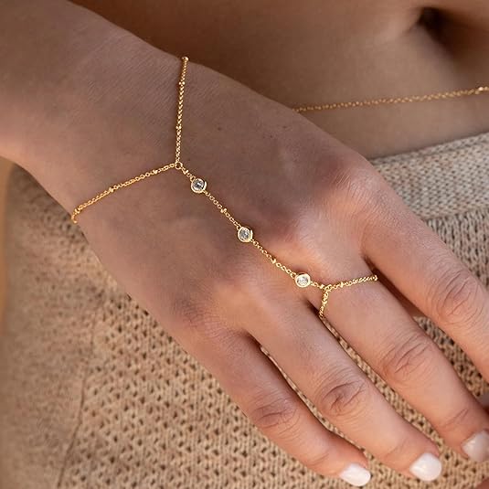 4 Pcs/set Hand Chain Bracelets for Women, Dainty Ring Bracelet Hand Chain