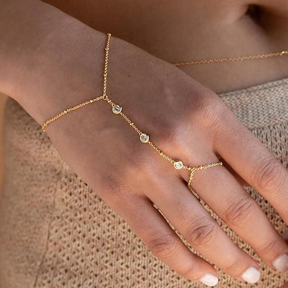 4 Pcs/set Hand Chain Bracelets for Women, Dainty Ring Bracelet Hand Chain