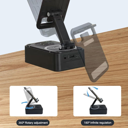 Cell Phone Stand with Wireless Bluetooth Speaker Equipped with Non-Slip Base and Convenient Charging Port
