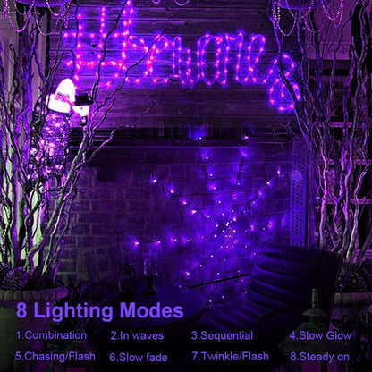 Halloween Decorations Spider Web Lights - 4FT Diameter 70 LEDs with Black Spider, Remote Control