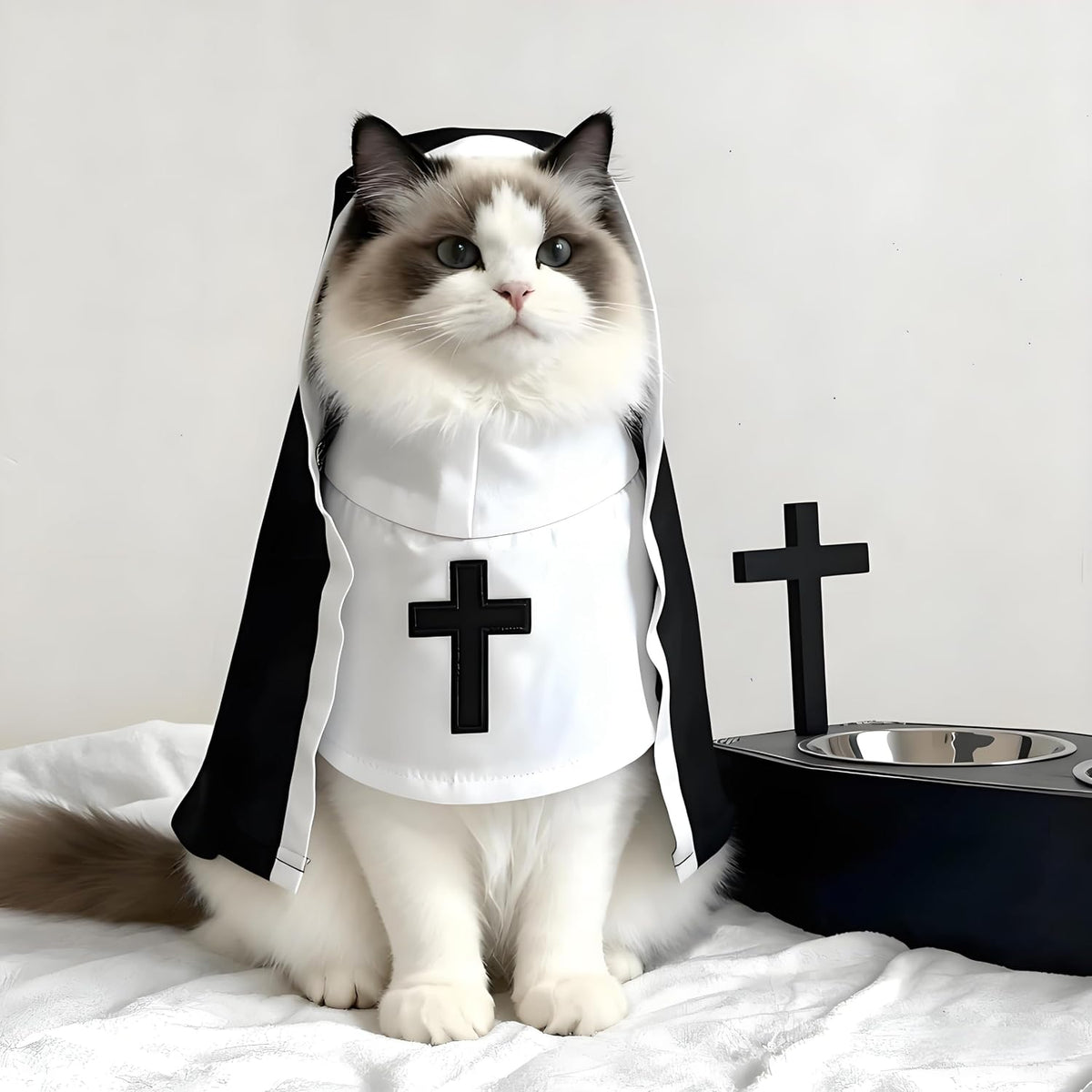 Cat Halloween Costume, Funny Nun Dress for Cats & Small Dogs