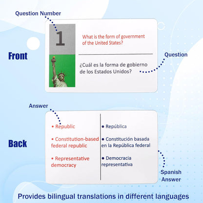 US Citizenship Flash Cards 2026, Bilingual English/Spanish 128 Civics Questions and Answers Test Flashcards
