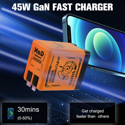 2-in-1 GaN Compatible with Fast Charger, GaN Charger Fast Charging, Retractable Phone Chargers Wall Plug