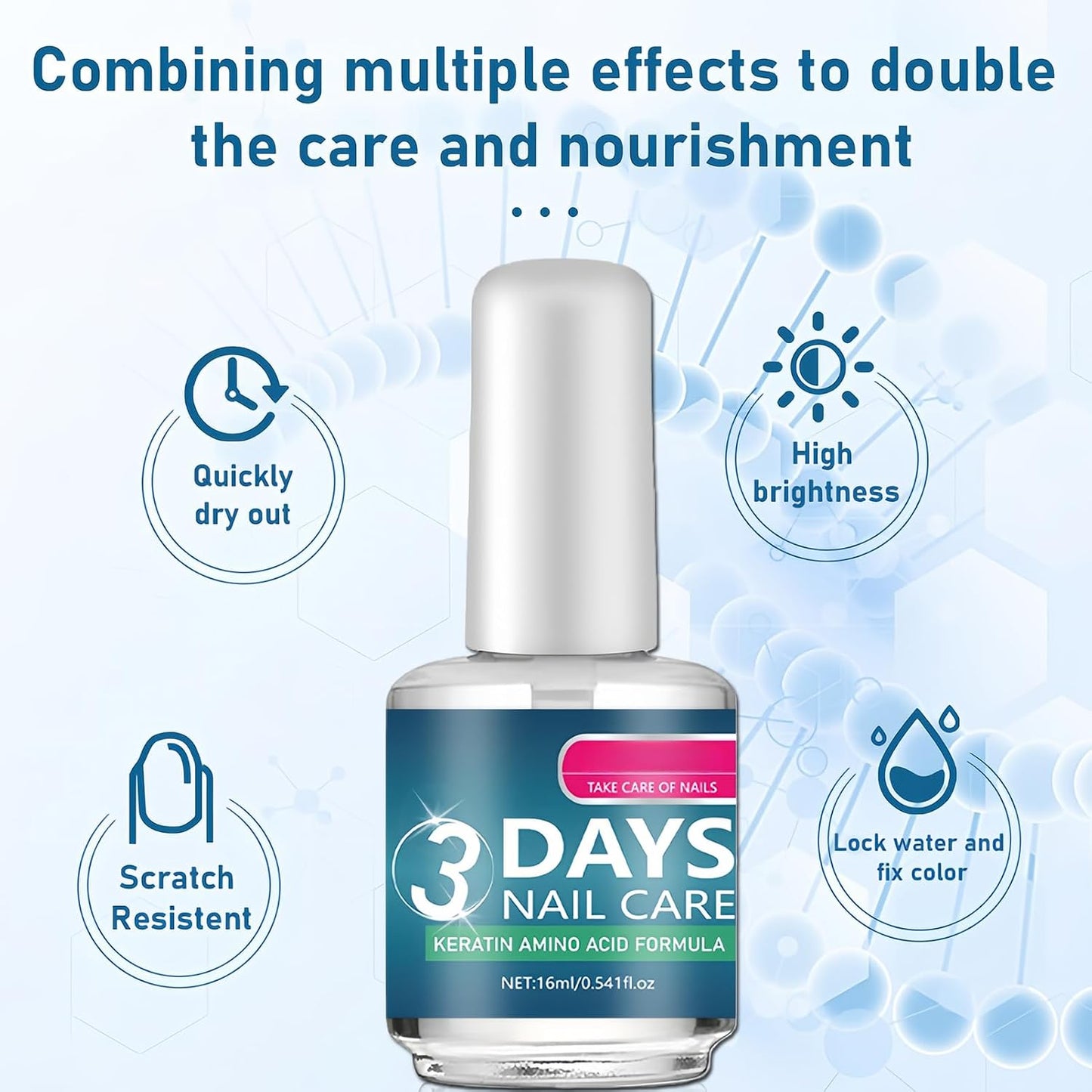 3 Days Nail Care Polish, Keratin Amino Acid Nail Oil, Moisturizing Clear Nail Care Gloss