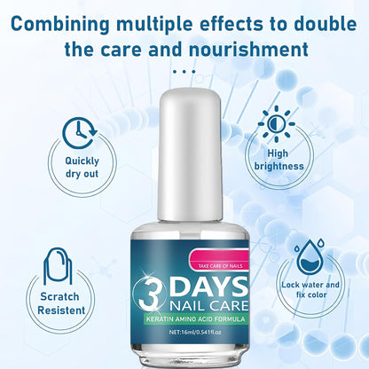 3 Days Nail Care Polish, Keratin Amino Acid Nail Oil, Moisturizing Clear Nail Care Gloss