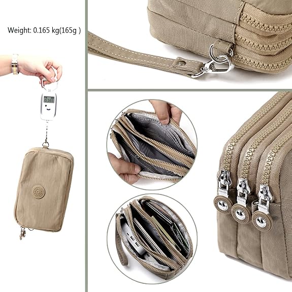 Small Casual Crossbody Bags Triple Zip Clutch Wallet Waterproof Lightweight