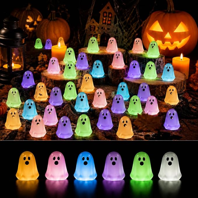 50 Pcs Mini Ghost Figurines, Glow in the Dark Resin Halloween Miniatures