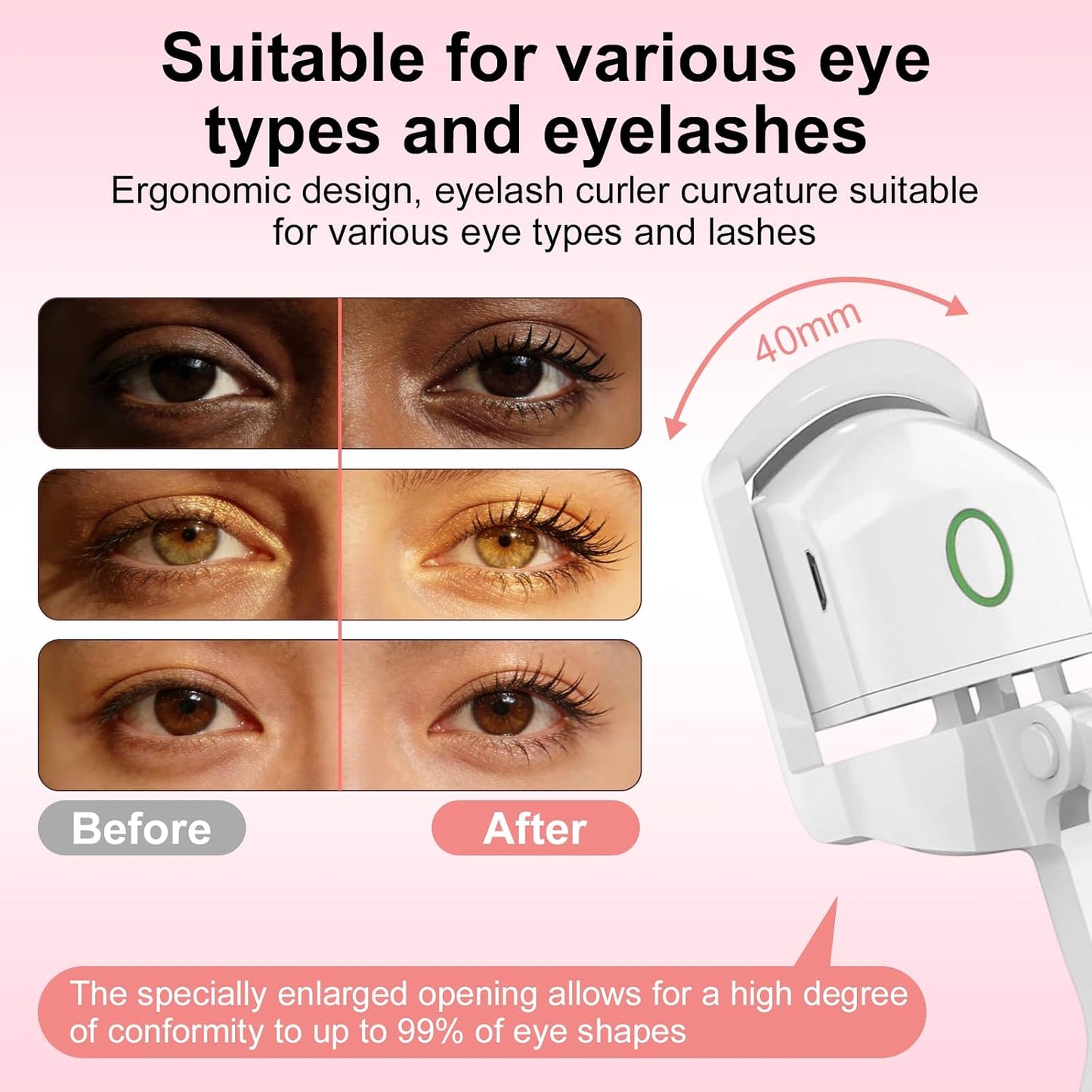Heated Eyelash Curler - 2-Level Temperature Adjustment, 8-Second Quick Heating