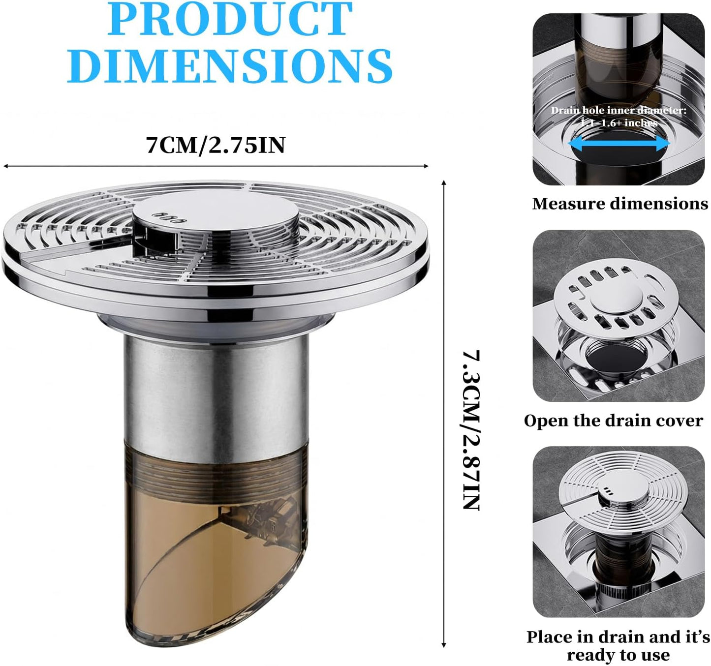 2Pcs Universal Fully Automatic Floating Floor Drain with Extended Anti-Odor Core