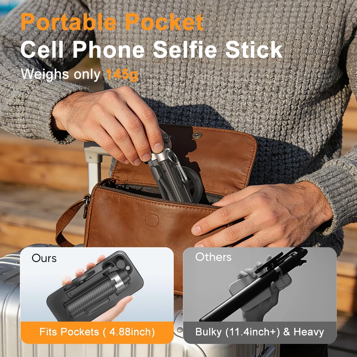 Upgraded 5-in-1 Magnetic Selfie Stick with 360° Rotatable Adjustable Magnetic Tripod Stand