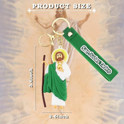 2Pcs Jesus Keychain with Wristlet San Judas Tadeo Keychain Charms Accessories for Car Keys Backpack
