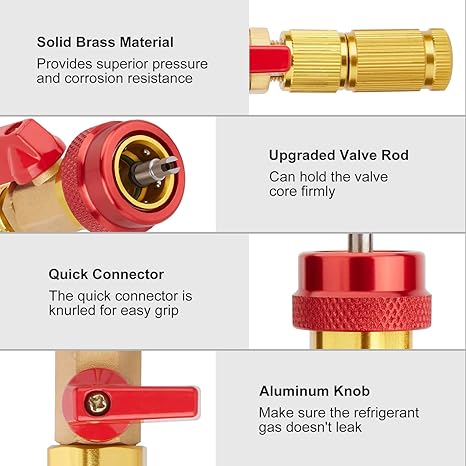 Valve Core Quick Remover Installer Kit for R134A R12, Adjustable High/Low Pressure Coupler