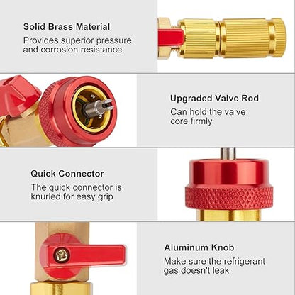 Valve Core Quick Remover Installer Kit for R134A R12, Adjustable High/Low Pressure Coupler