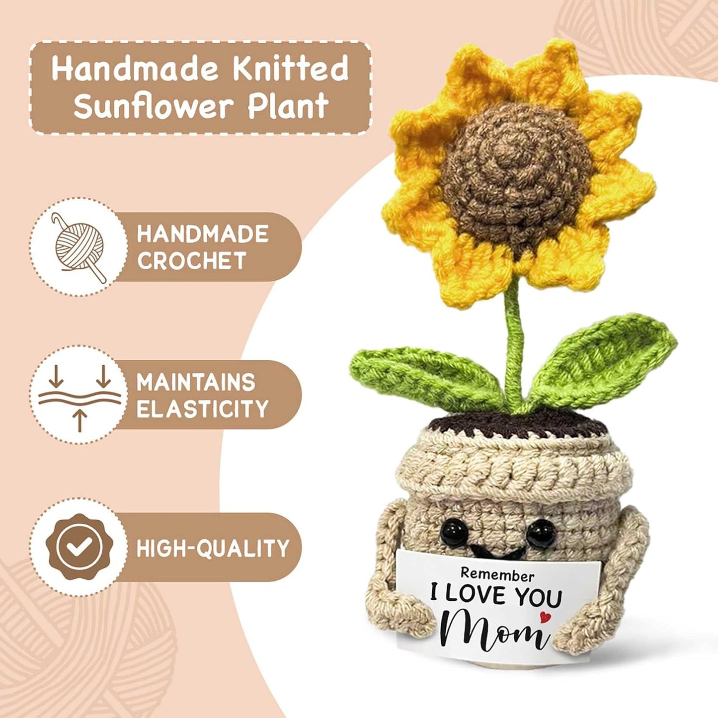 Mom Gifts Remember I Love You MOM, Handmade Crochet Cute Small Sunflower Gifts