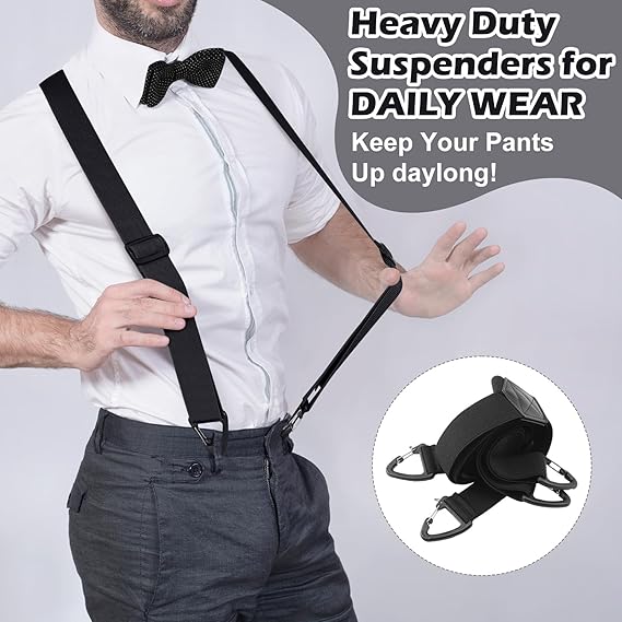 X Black Suspenders, Suspenders for Men, Adjustable Heavy Duty Suspender with 4 Snap Loop