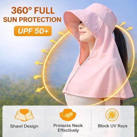 Women's Wide-Brim UV-Protection Bucket Hat with Neck Flap