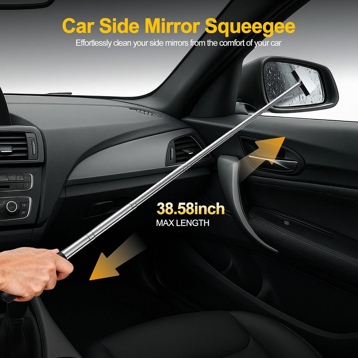 2PCS Black Retractable Car Rearview Mirror Wiper Long Handle Portable