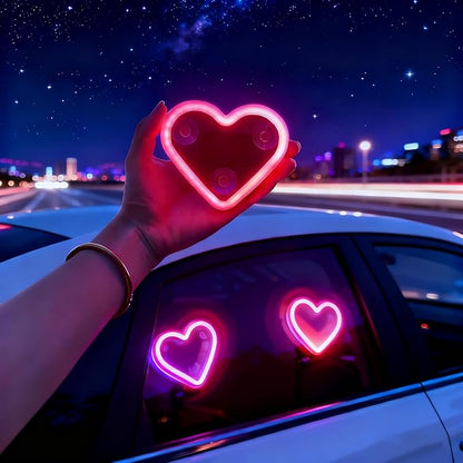 2PCS Solar Powered LED Heart Shape C-Pillar Neon Light Wireless