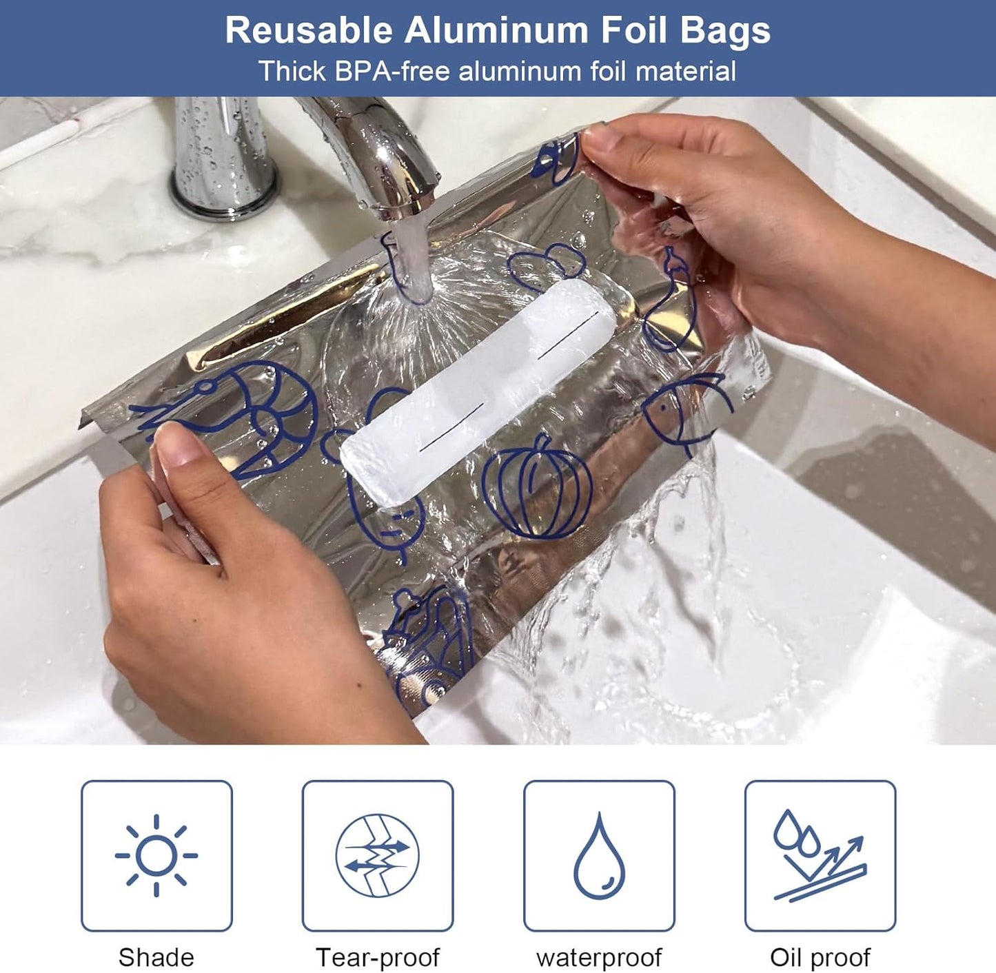 10PCS Reusable Aluminum Foil Sealable Storage Bags