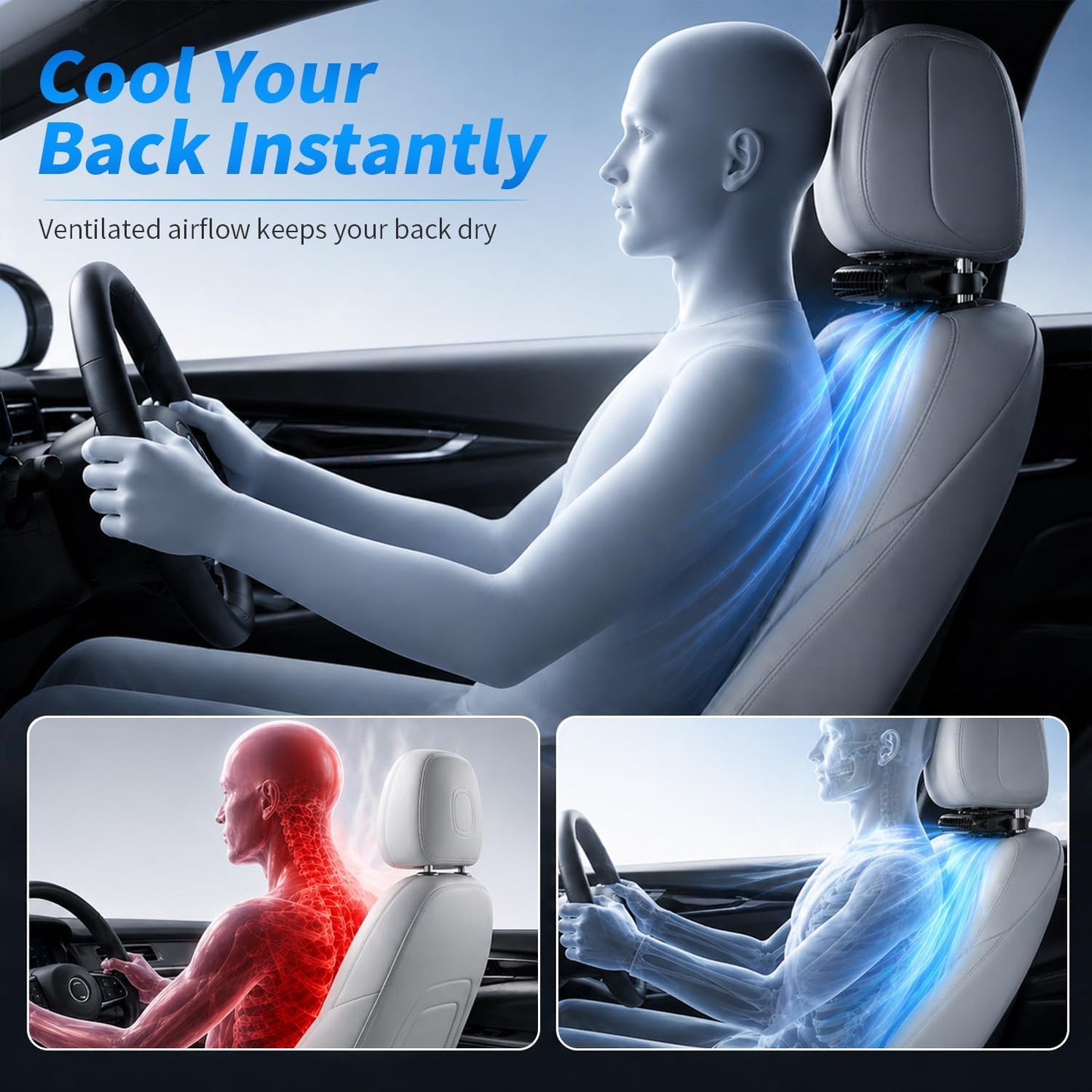 Mini Car Mounted Seat Back Cooling Fan 3 Speed for SUV RV Truck