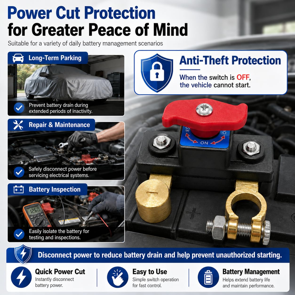 Car Battery Disconnect Switch - Universal Battery Disconnect Switch & Leak Protector