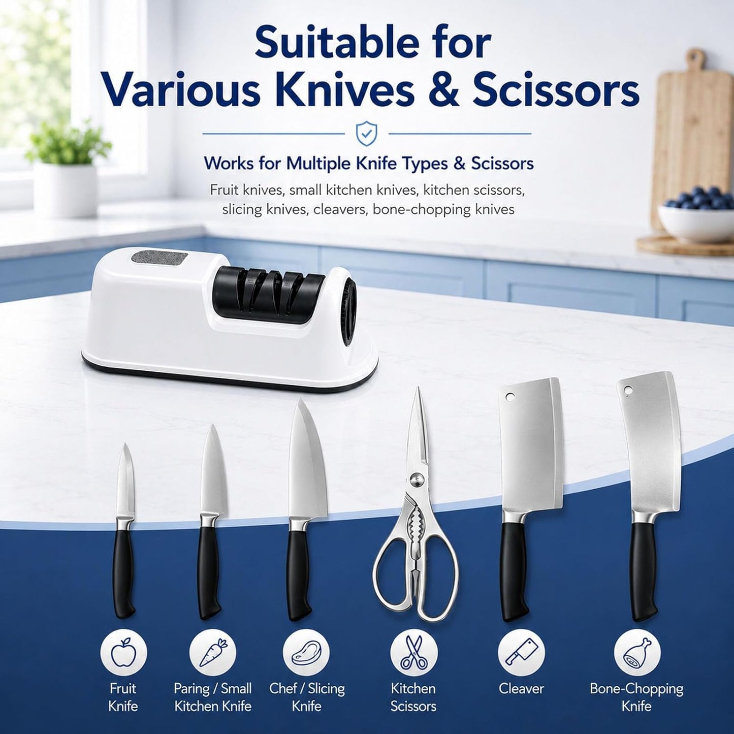 2-Stage Electric Sharpener for Chef, Fast, Safe & Easy Sharpening & Polishing