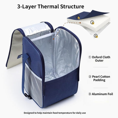 3 Layer Thermal Lunch Tote with Multi Pockets,Insulated Lunch Box Bag with Adjustable Shoulder Strap
