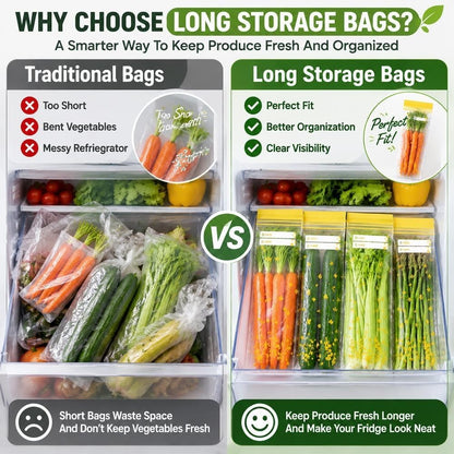 Long Vegetable Storage Bags, Thick Double Food Sealed Fresh-Keeping Bags