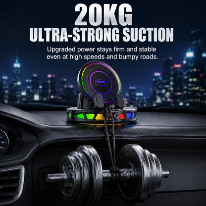 15W MagSafe Car Mount Charger with 7-Color RGB Light, Car Phone Holder for Your Car