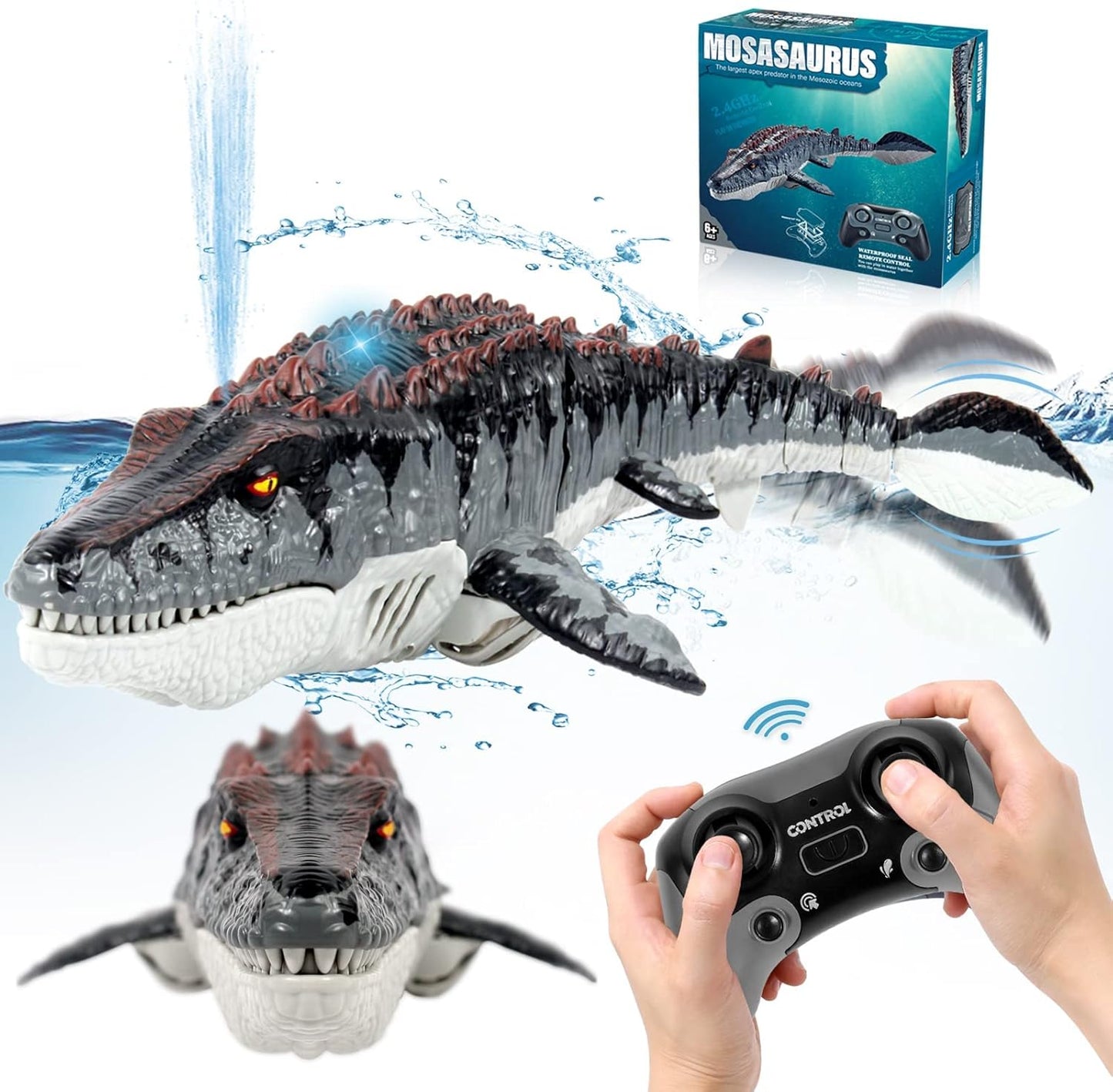 Dinosaur Toys, Upgrade Remote Control Water Toy RC Dino with Light and Spray Water