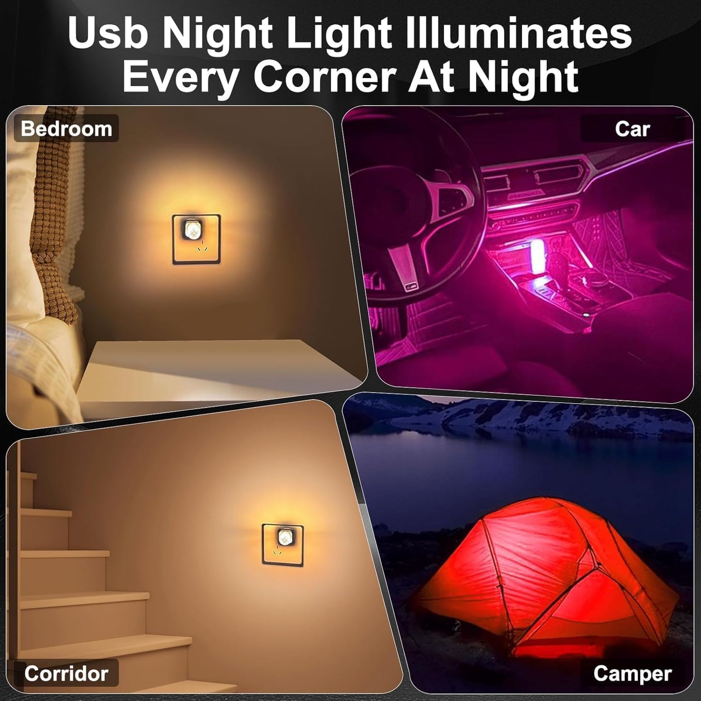 2PCS Car USB Night Light Touch Dimmable LED Filament Lamp