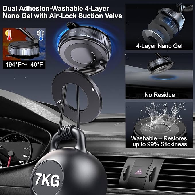 Strong Magnetic Car Phone Holder for MagSafe Ultra Vacuum Suction Cup Phone Mount 360°
