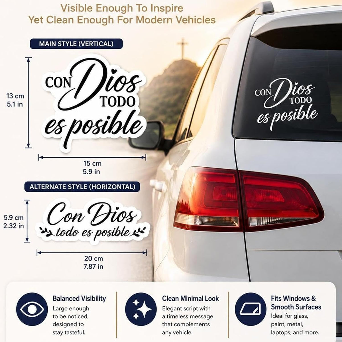 5PCS Con Dios Todo Es Posible Spanish Inspirational Faith Decal Cute Durable Vinyl Sticker
