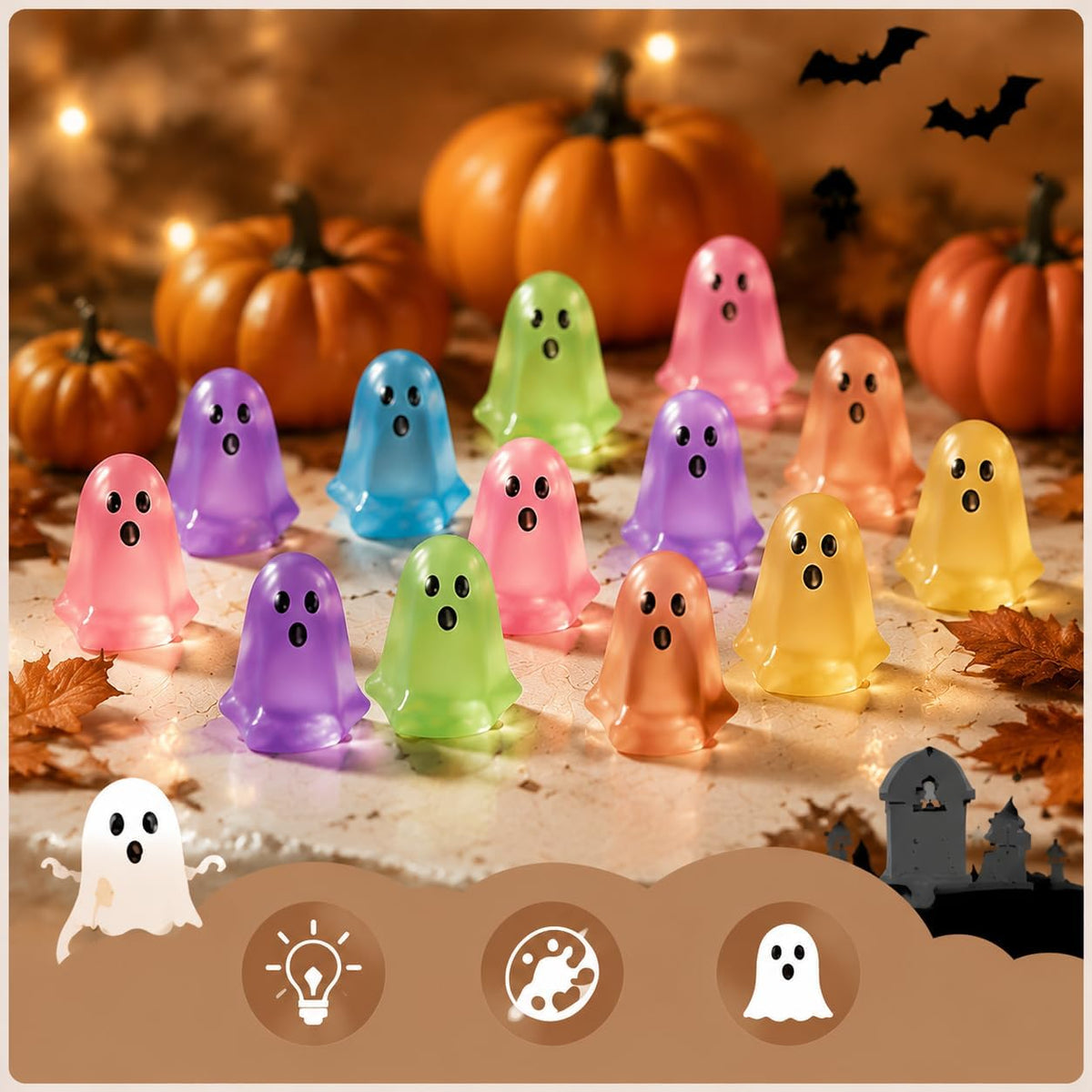 50 Pcs Mini Ghost Figurines, Glow in the Dark Resin Halloween Miniatures